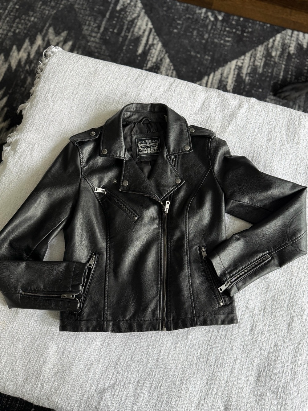 Levi's Black Faux Leather Moto Jacket with Zip Details